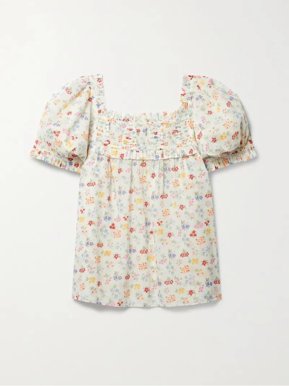 Frances Ruffled Floral-Print Organic Cotton-Voile Top